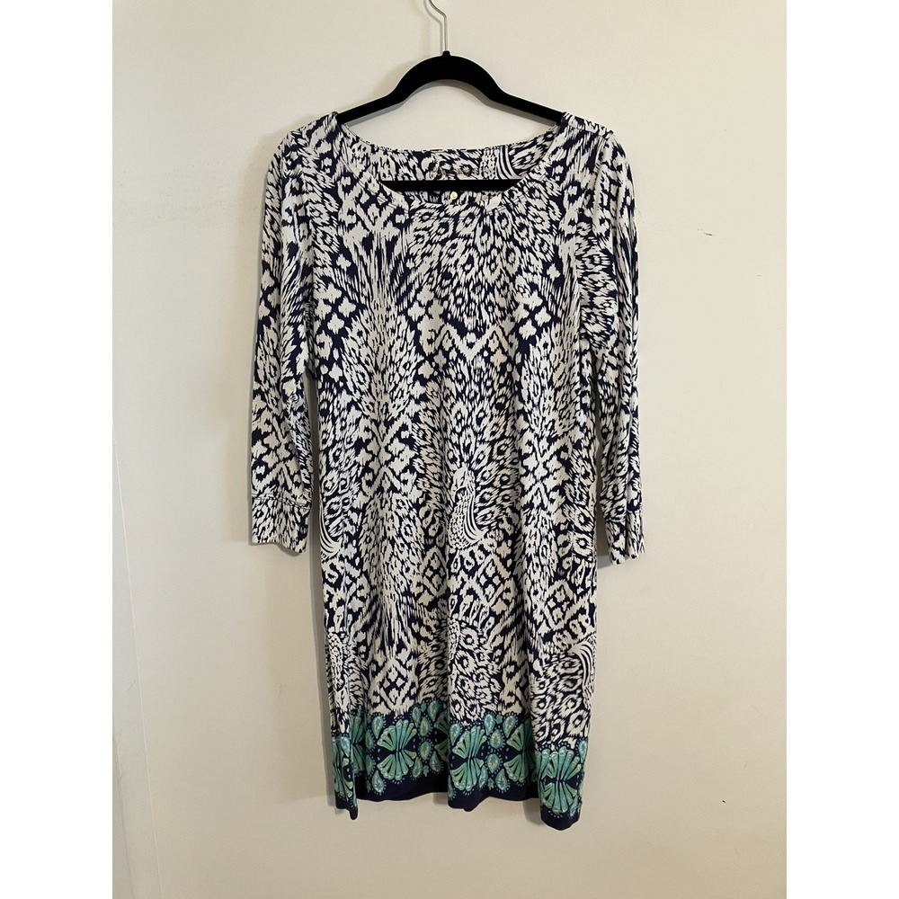 Lilly Pulitzer Womens Dress L Hollee Hidden Pinneapple Peacock Pima Cotton Party